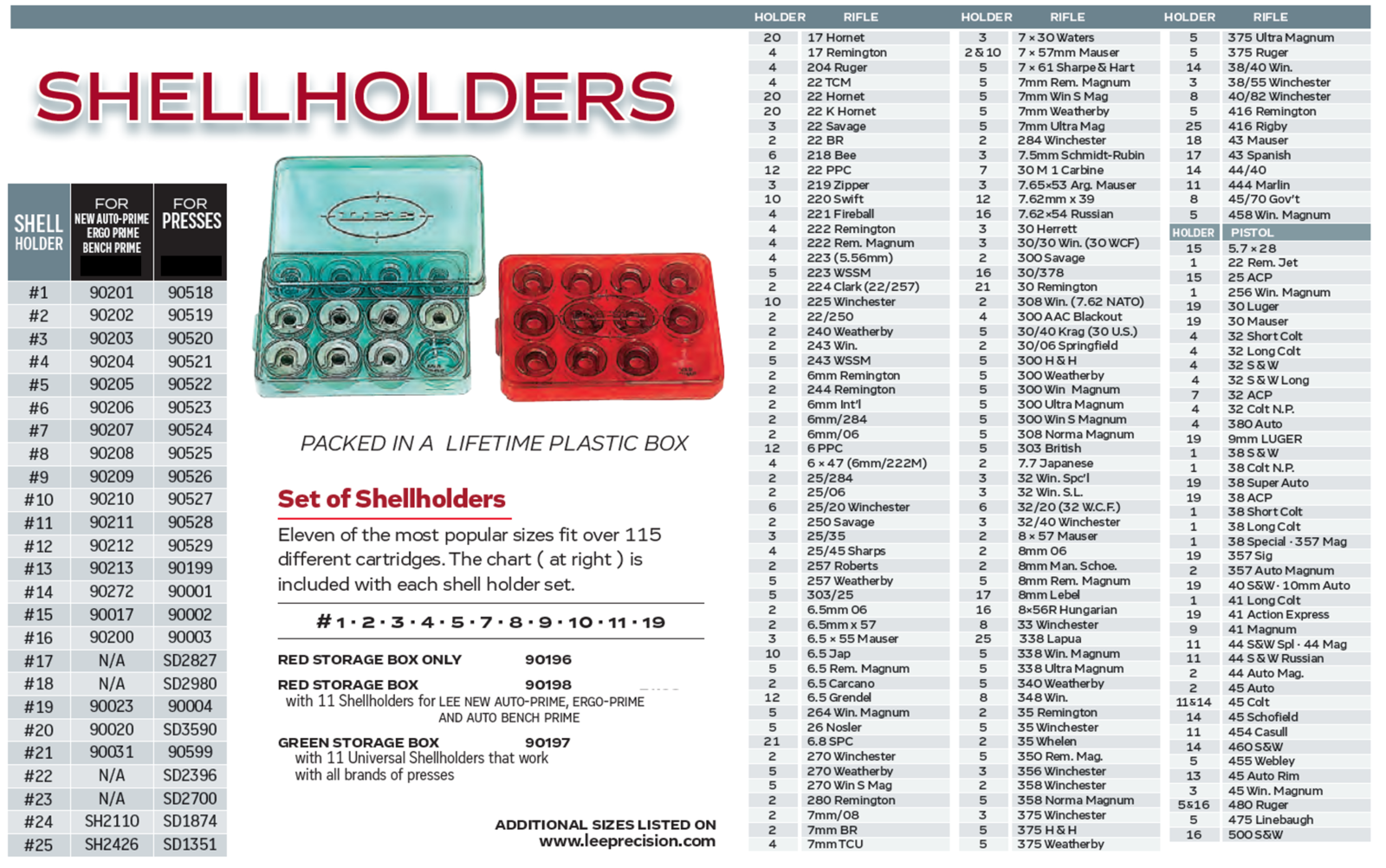 Lee Precision Hand Priming Tool Shell Holder Set of 11 Shellholders 90198 NEW 