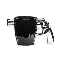 Ceramic Silver and Black Revolver Gun Mug