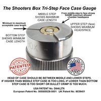 The Shooters Box 357 Magnum Case & Ammunition Gauge - All New Patented Tri-Step Face Design