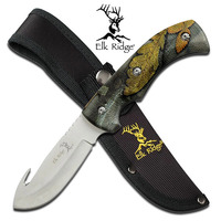 Elk Ridge 8.5" Gut Hook Fixed Blade Hunting Knife - Forest Camo- ER-274FC
