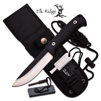 Elk Ridge 10.5" Black Drop Point Fixed Blade Knife With Survival Kit ER-555BK