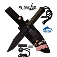 Survivor Hunting Knife 12" Bowie Half Serrated Fixed Blade HK-786GN