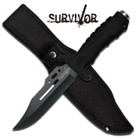 Survivor Black Rubber Handle Knife - K-HK-1036S
