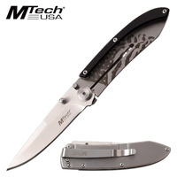 MTech USA Ultra Lightweight Black Slim Minimal USA American Flag Folding Lock Knife - MT-1151AF
