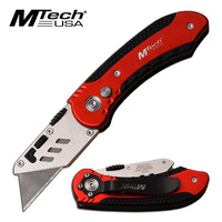 MTech USA 6.25" Red Utility Razor Box Cutter Folding Knife - Replaceable Blade - MT-UT001RD