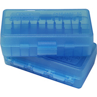 MTM Pistol Ammo Box 50 Round Flip-Top 38 Special 357 Mag Clear Blue P50-38-24