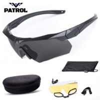 Patrol Black Shooting Glasses Set with 3 Interchangeable Lenses (Gray, Clear, Yellow) & Prescription Insert