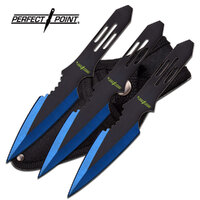 Perfect Point Set of 3 Black & Blue 5.5" Throwing Knives - PP-595-3BL