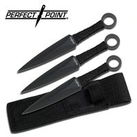 Perfect Point 6.5" Set of 3 Black Cord Throwing Knives With Nylon Sheath - RC-086-3