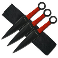 Perfect Point 6.5" Set of 3 Red Cord Throwing Knives With Nylon Sheath - RC-086-3R