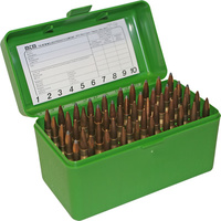 MTM Rifle Ammo Box - 50 Round Flip-Top 22-250 6mm PPC 7mm BR - Green RS-S-50-10