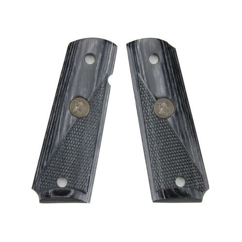 Pachmayr Renegade Wood Laminate Pistol Grip for 1911 Half Checkered Charcoal Silvertone - 00446