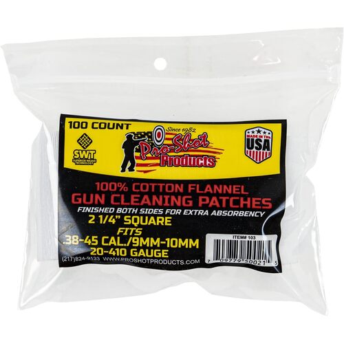 Pro-Shot 38-45 cal/20-410ga Square Patches 100 Pack - 103