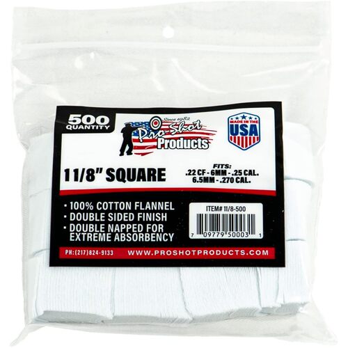 Pro-Shot 22-270 cal Square Patches 500 Pack - 11/8-500