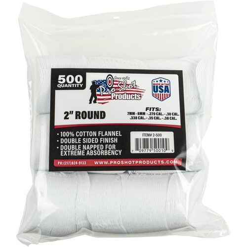 Pro-Shot 270-38 cal Round Patches 500 Pack - 2-500