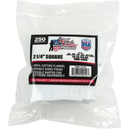 Pro-Shot 38-45cal/20-410ga Square Patches 250 Pack - 21/4-250