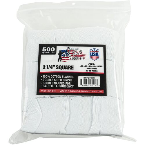 Pro-Shot 38-45cal/20-410ga Square Patches 500 Pack - 21/4-500