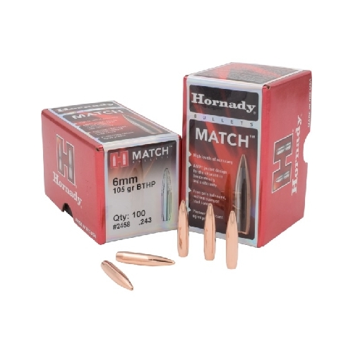 Hornady .243 6mm 105 grain BTHP Match Bullets 100 pack - 2458