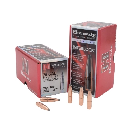 Hornady .257 25 cal 117 grain BTSP Interlock Bullets 100 pack - 2552