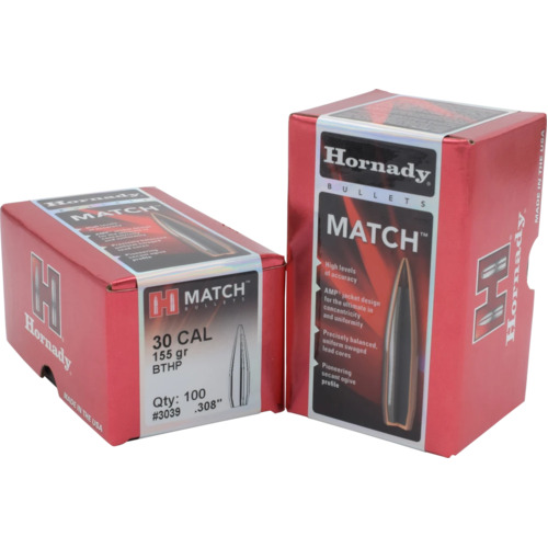 Hornady MATCH® Rifle Projectiles 30 Caliber .308 155gr Boat Tail Hollow Point - 100 Pack - 3039