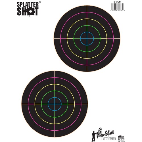 Pro-Shot Splatter Shot 5" Bullseye Multi-Colour Targets on 8.5"x11" Tag Paper - 10 pack - 5B-MC-10PK