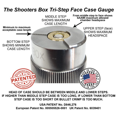 The Shooters Box 38 Special Case & Cartridge Gauge - All New Patented Tri-Step Face Design