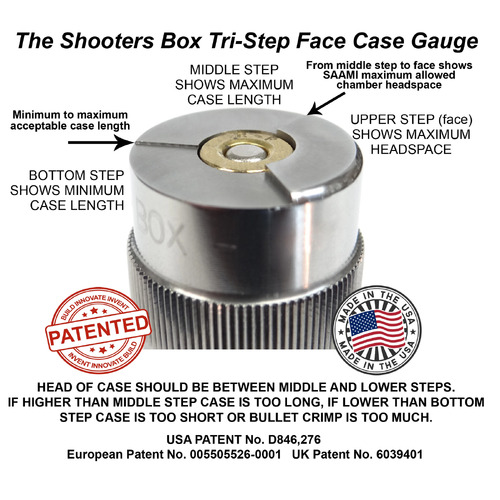 The Shooters Box .38 Super Comp Case & Cartridge Gauge - All New Patented Tri-Step Face Design