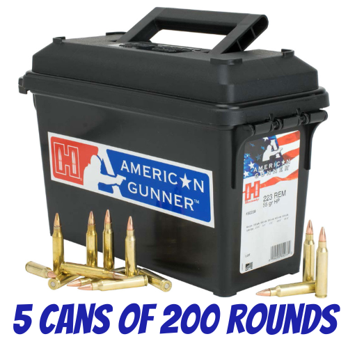 Hornady 223 Rem 55 grain HP American Gunner Ammo - 5 Cans of 200 Rounds - 80238