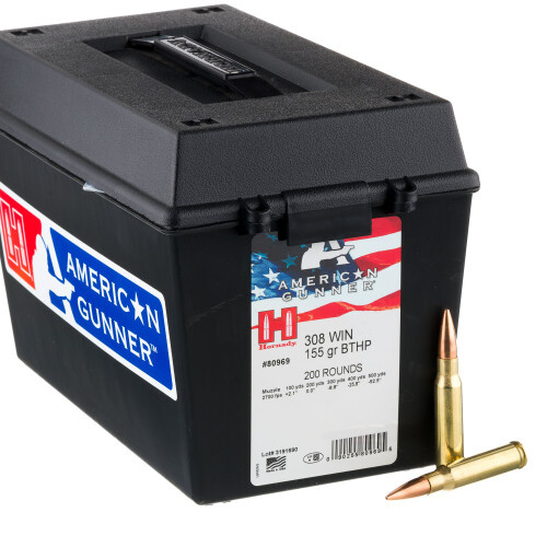 Hornady 308 Win 155 grain BTHP American Gunner Ammo - 200 Round Can - 80969
