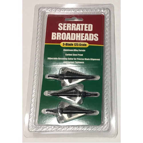Allen Three Blade Grizzly Serrated Broadhead, 125 Grain (3 Pack)