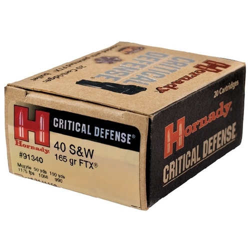 Hornady 40 S&W 165 grain FTX Critical Defence Ammo 20 rd - 91340