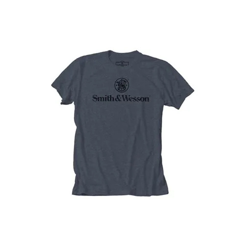 Smith & Wesson Distressed Logo Premium Tee in Denim Heather - 2XL