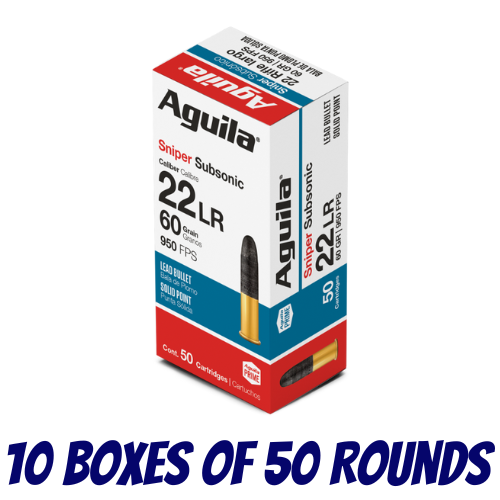 AGUILA Rimfire 22LR Sniper Subsonic Lead Solid Point 60GR Ammo - Brick (500PK) - A1B220112-BRICK