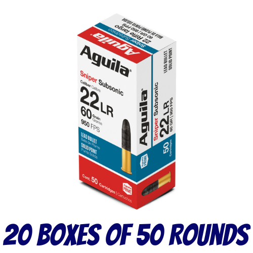AGUILA Rimfire 22LR Sniper Subsonic Lead Solid Point 60GR Ammo - Case (1000PK) - A1B220112-CASE