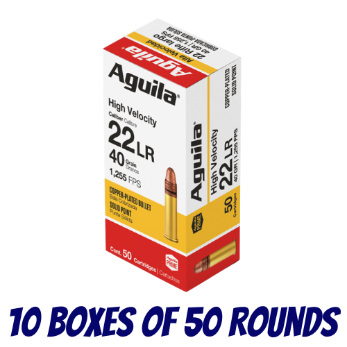 AGUILA Rimfire 22LR High Velocity Copper-Plated Solid Point 40GR Ammo - Brick (500PK) - A1B220328-BRICK