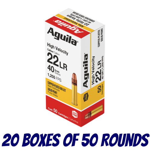 AGUILA Rimfire 22LR High Velocity Copper-Plated Solid Point 40GR Ammo - Case (1000PK) - A1B220328-CASE