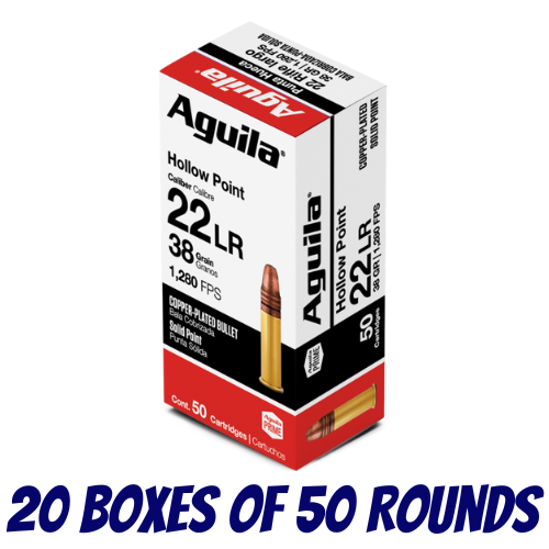 AGUILA Rimfire 22LR Copper-Plated Hollow Point 38GR Ammo - Case (1000PK) - A1B220335-CASE