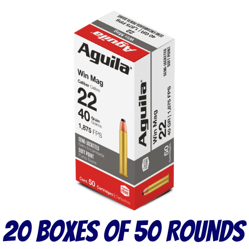 AGUILA Rimfire 22LR Win Mag Semi-Jacketed Soft Point 40GR Ammo, Case (1000PK) - A1B222401-CASE