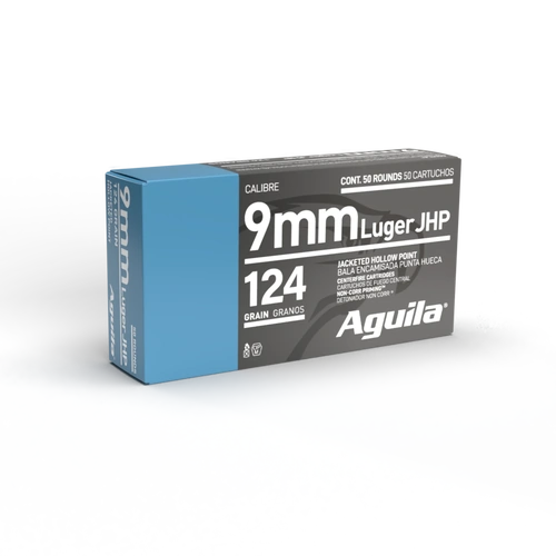 AGUILA 9mm Luger 124GR Jacketed Hollow Point Pistol Ammo, 50PK - A1E092125