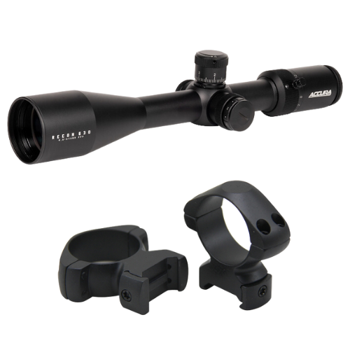 Accura Recon 4.5-27x50 30mm TH illuminated First Focal Plane Zero Stop Riflescope And Accura 30mm High Steel Rings Weaver / Picatinny