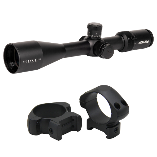 Accura Recon 4.5-27x50 30mm TH illuminated First Focal Plane Zero Stop Riflescope And Accura 30mm Med Steel Rings Weaver / Picatinny