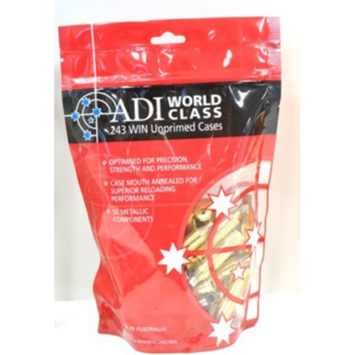 ADI .243 Winchester Unprimed Brass Cases 50 pack - ADI243