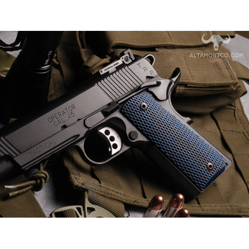 Altamont 1911 Govt Tactical Panel Full Checkering - Night Blue G10 Grips