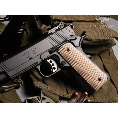 Altamont 1911 Govt Tactical Panel Full Checkering - Khaki G10 Grips