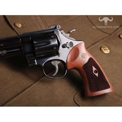 Altamont S&W K Round Conversion - Walnut Checkered Bronze Medallions Grips