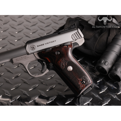Altamont S&W 22 Victory Classic - Walnut Checkered Engraved Grips