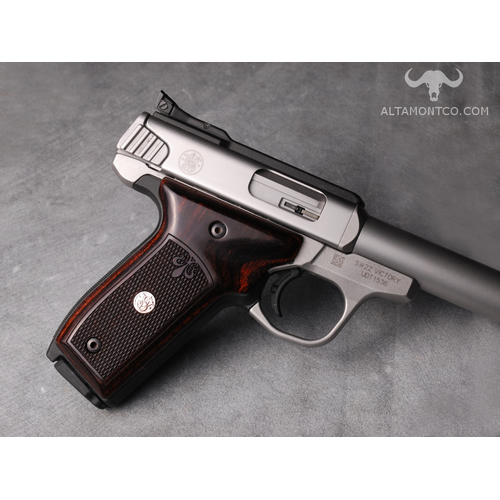 Altamont S&W 22 Victory Classic Walnut Check Fleur-de-Lis w/medallion Grips