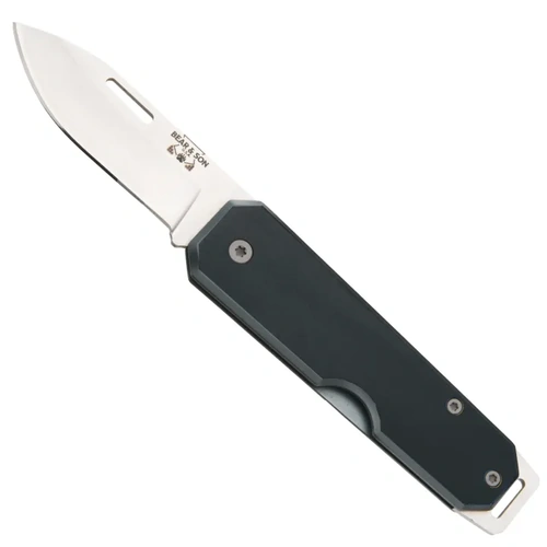 Bear 3 7/8" Stainless Steel Drop Point Folder Black Aluminium Knife - BAS-110BK