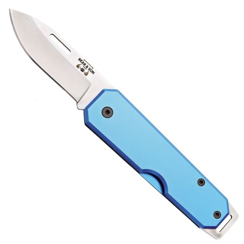 Bear 3 7/8" Stainless Steel Drop Point Folder Blue Aluminium Handle Knife - BAS-110BL
