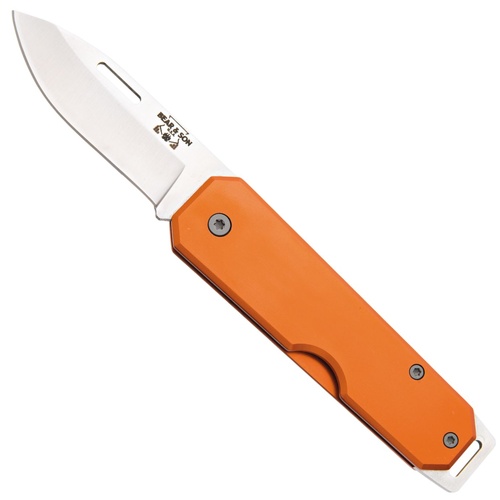 Bear 3 7/8" Stainless Steel Drop Point Folder Orange Aluminium Folding Knife - BAS-110OR